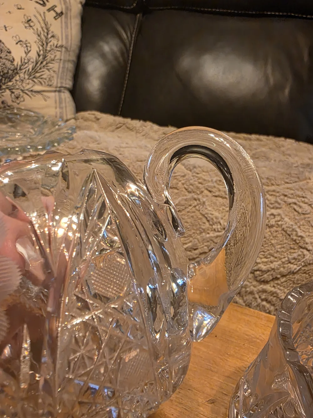 Vintage Heavy Cut Crystal Creamer & Pitcher Set | Floral Etched Crystal